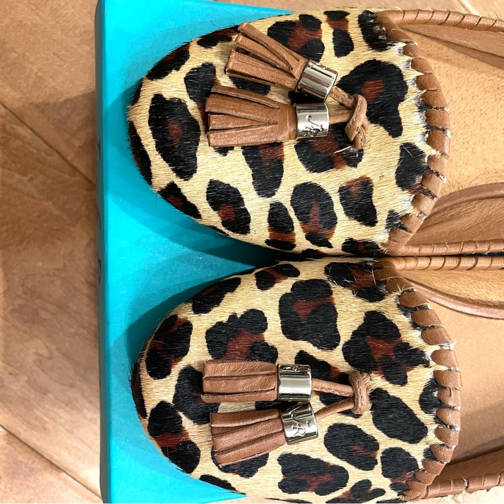 JACK ROGERS GABRIELLE HAIRCALF LEOPARD PRINT WOMENS FLATS with TASSELS SIZE 8 - Picture 13 of 13
